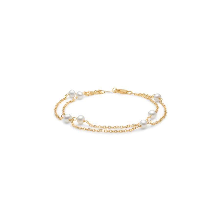 Mads Z 8kt Moonlight Bracelet with double gold-plated chain and white pearls, Model 3353117-3353117-1