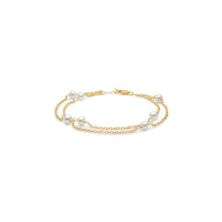 Mads Z 8kt Moonlight Bracelet with double gold-plated chain and white pearls, Model 3353117-3353117-1