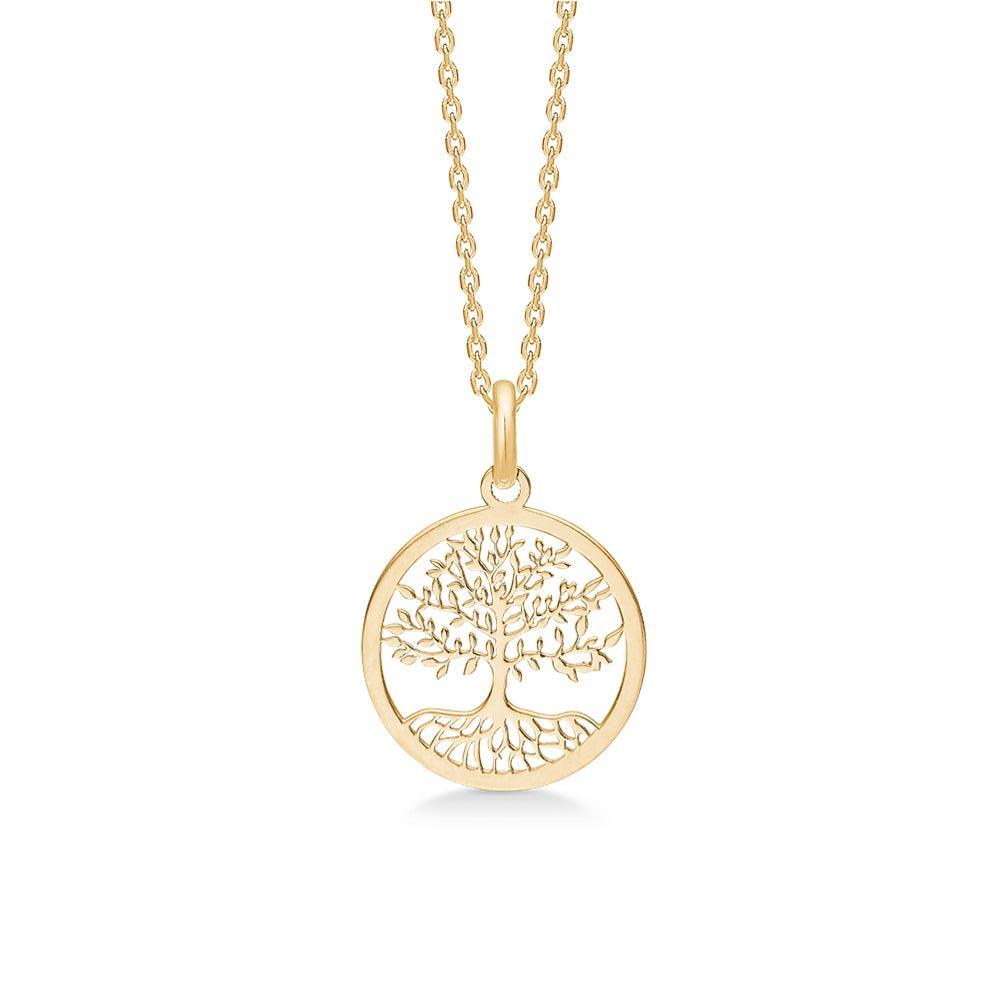 Mads Z 8kt Tree of Life pendant in yellow gold, round piece of jewelery with a detailed tree motif. Model 3330110.
