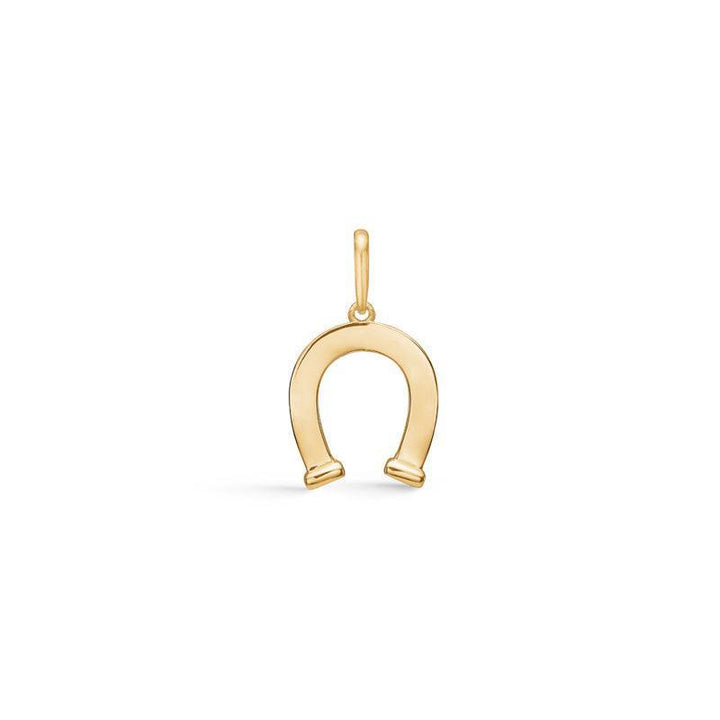 Mads Z 8kt horseshoe pendant shows an elegant, golden horseshoe pendant in bright gold. Model 8330551.