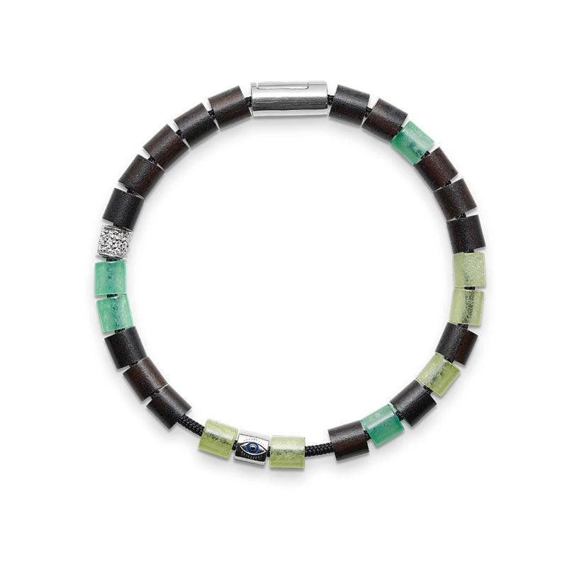 Mads Z Black Sun North Shore bracelet with dark and green pearls, silver detail and magnetic clasp. Model 5159036-001.