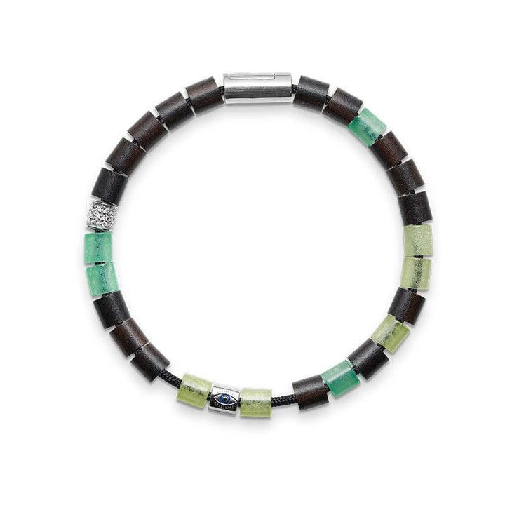 Mads Z Black Sun North Shore bracelet with dark and green pearls, silver detail and magnetic clasp. Model 5159036-001.