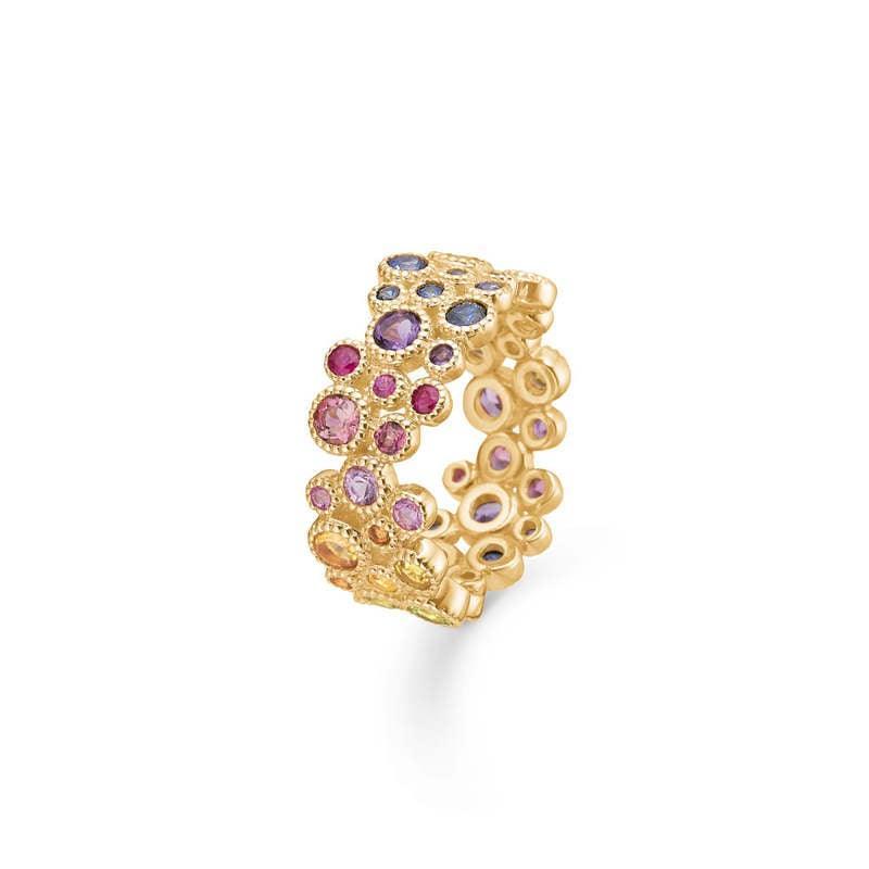 Mads Z Luxury Rainbow Ring in gold with colorful gemstones, elegantly detailed design. Model 1544063-001.
