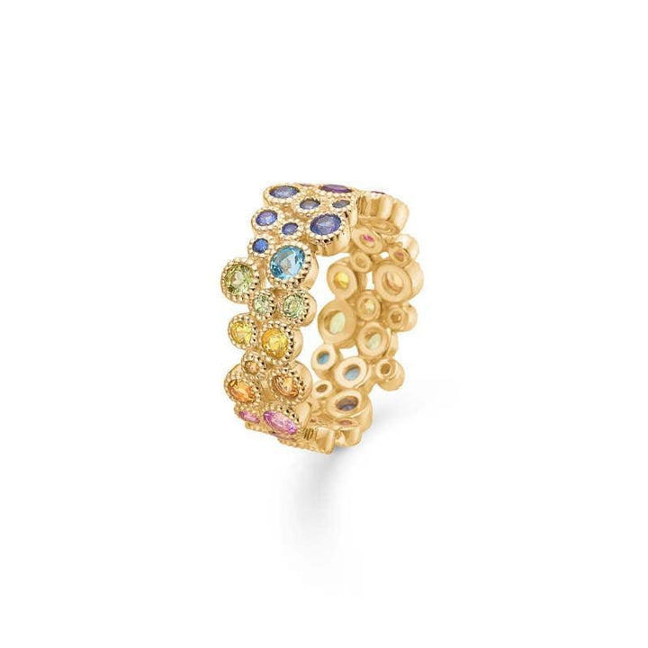 Mads Z Luxury Rainbow Ring shown in polished gold with colored stones in the shades of the rainbow, Model 1544063-001.