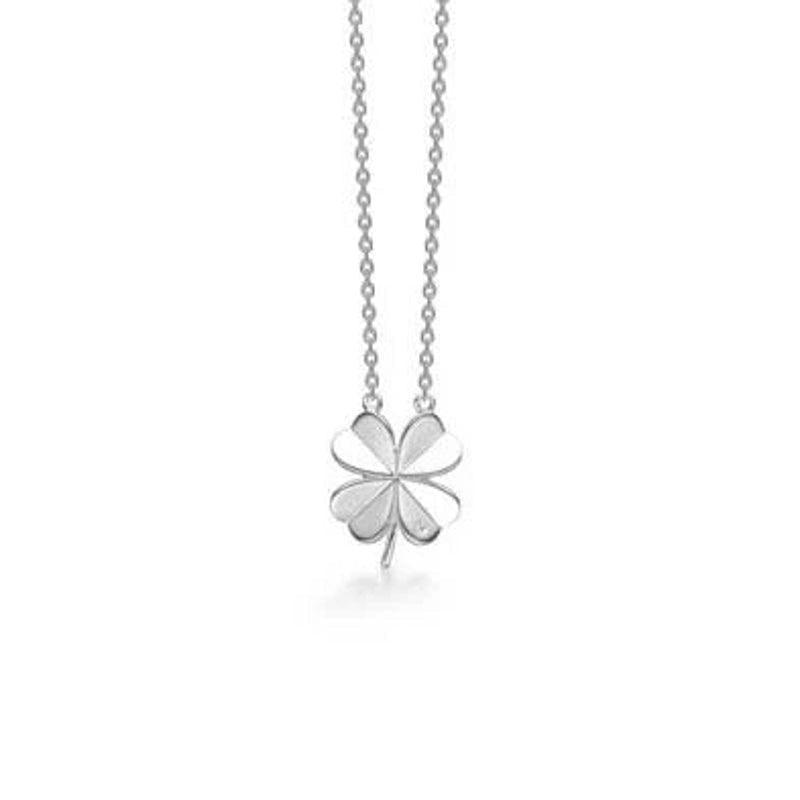 Mads Z silver Clover necklace with four-leaf clover pendant, front, model 45467