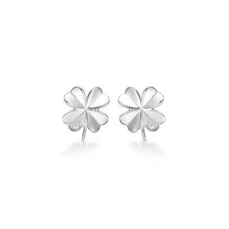 Mads Z silver Clover studs shows a pair of shiny, four-leaf clover-shaped silver studs on a white background. Model 3117102