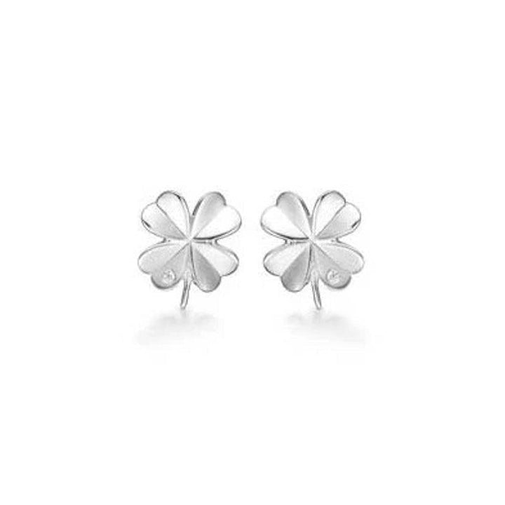 Mads Z silver Clover studs shows a pair of shiny, four-leaf clover-shaped silver studs on a white background. Model 3117102
