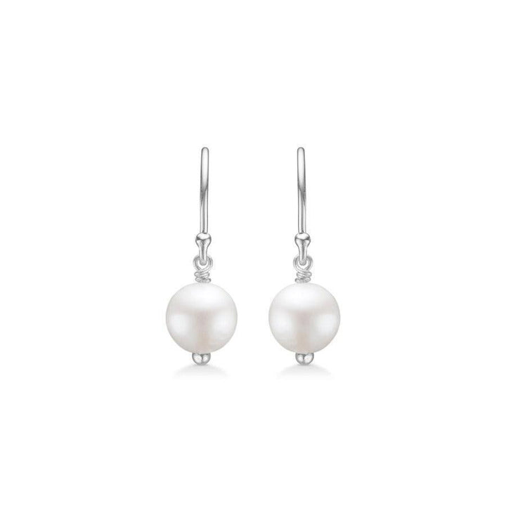 Mads Z Treasure Earrings showcase elegant silver earrings with round white pearls. Model 2113005-2113005-1
