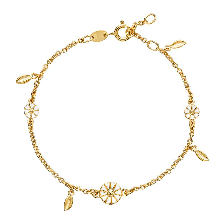 Daisy Gilded Bracelet with leaves with white daisies and leaves in a gilded design. Model 9015056-M