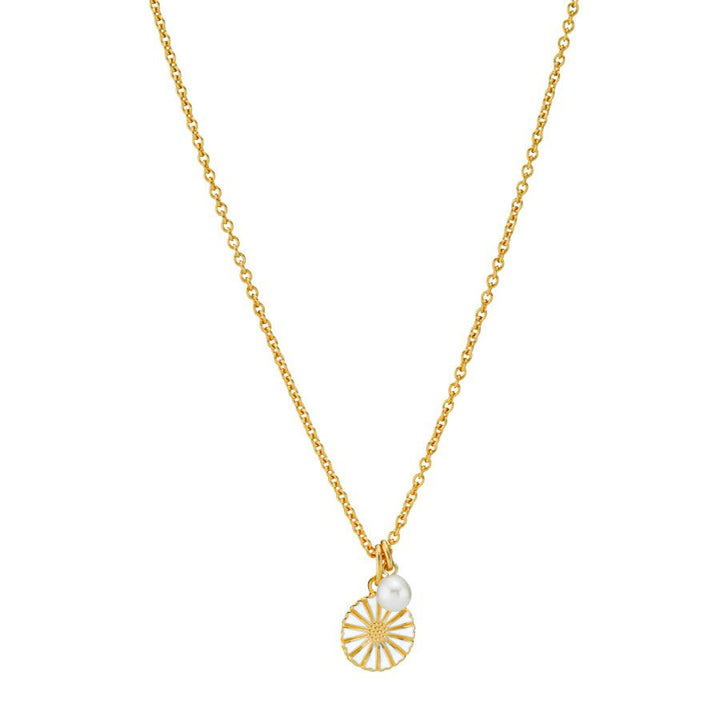 Daisy necklace with pearl with fine gold chain, daisy pendant and small pearl, Model 9025041-33-M