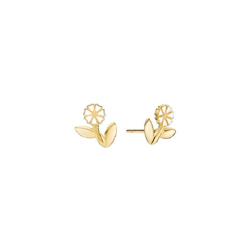 Marguerite ear studs gold-plated with leaf shows a set of gold-coloured flower-shaped stud earrings. Model 9095051-4-m
