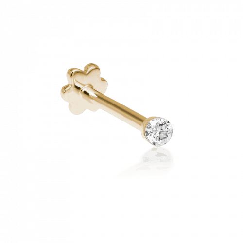 Maria Tash 1.5mm Invisible Set Diamond Threaded Stud shows a discreet gold stud with round clear diamond, Model xivi5d-001-1.