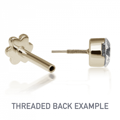 Maria Tash 1.5mm Invisible Set Diamond Threaded Stud shown from side and back, in gold with diamond, Model xivi5d-001-2.
