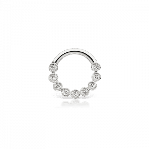 Maria Tash 16G 6.5mm Diamond Scalloped Horizontal Eternity Clicker in White Gold, Round Jewelry Ring with Diamonds, Model xsceth1665g-w-1.