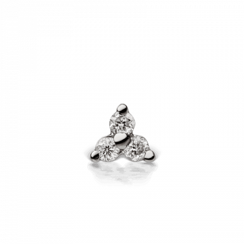 Maria Tash Diamond Trinity Threaded Stud 18kt white gold showcases an elegant stud with three diamonds. Model x3dtrd-w-001-2