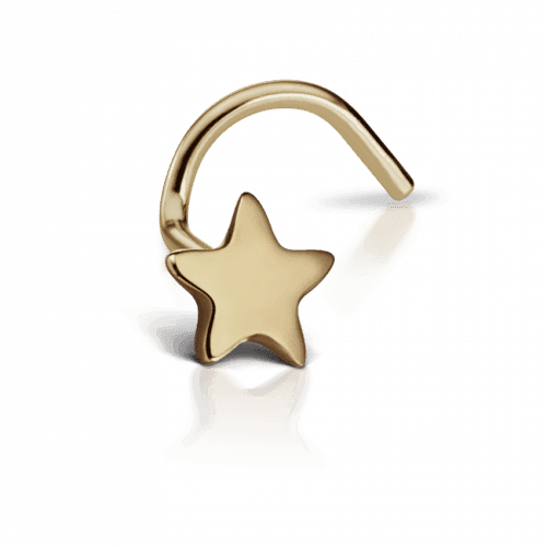 Maria Tash Nose piercing Plain Star 14kt, single nose stud in bright gold shaped like a star. Model nstar-1