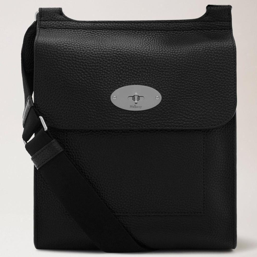 Mulberry Antony N Classic Grain black shoulder bag in grain leather with silver detail, Model HH4645205A211