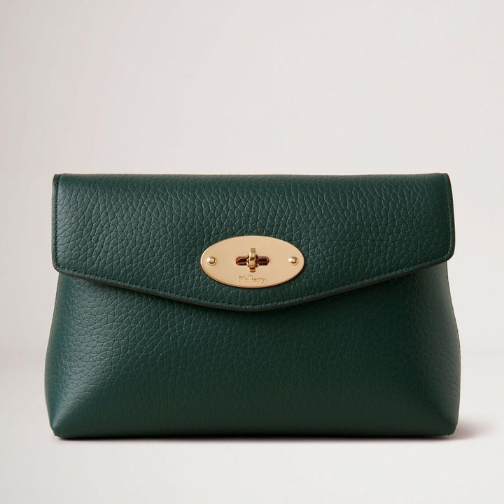 Mulberry Darley Cosmetic Pouch in dark green embossed leather with golden buckle, Model RL6544736Q633