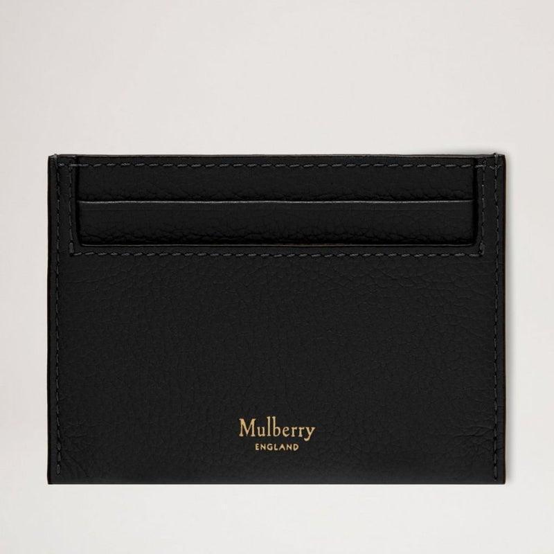 Mulberry Card holder Continental Credit Card Slip Natural Grain Black shown from the front in black leather with gold print. Model RL4644/205A100