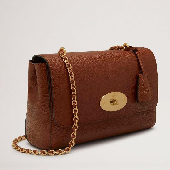 Mulberry Medium Lily Small Classic Grain Oak, shoulder bag in brown leather with gold chain, Model HH8732552G110.