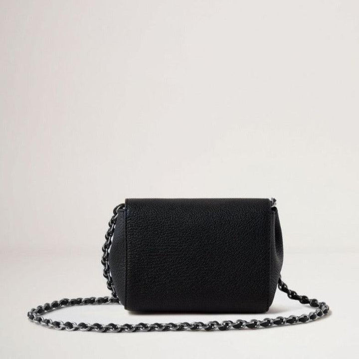 Mulberry Mini Lily Black Silver-Toned shoulder bag in black leather with silver chain. Model RL7745874A237