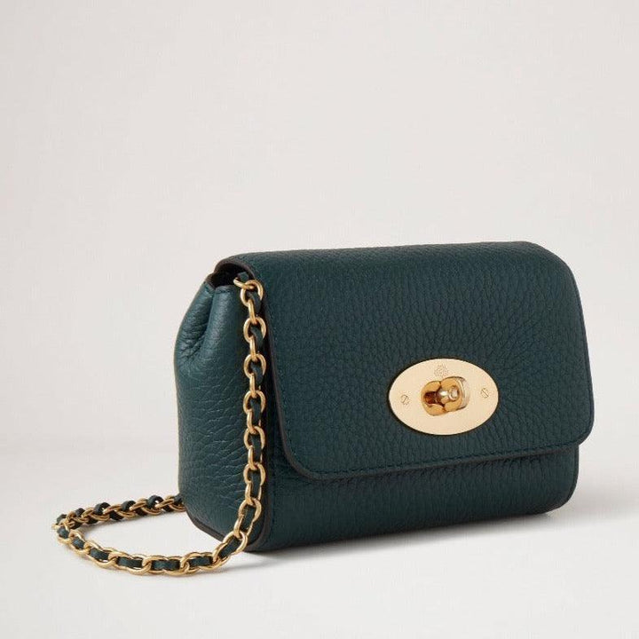 Mulberry Mini Lily mulberry green shows crossbody in dark green leather with gold chain, Model RL7749736Q633