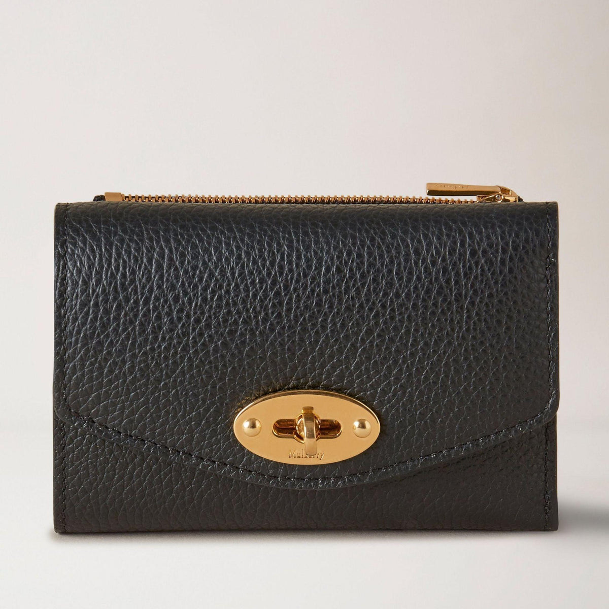 Mulberry Purse Darley Folded Multicard Black in black embossed leather with golden twist lock, Model RL6665205A100