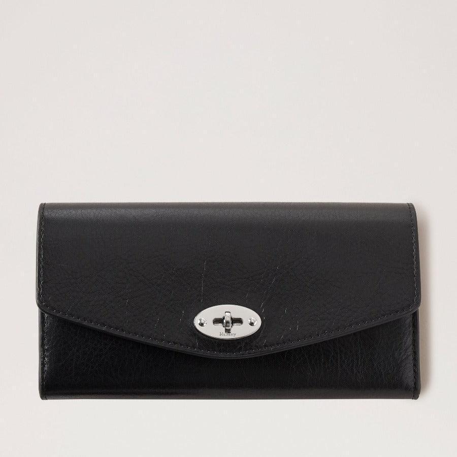 Mulberry Purse Darley Wallet High Shine Black in glossy black leather with silver closure, Model RL6826213A100