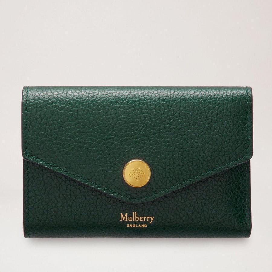 Mulberry Wallet Folded Multicard Wallet Mulberry Green in green leather with gold button, Model RL6447205Q633