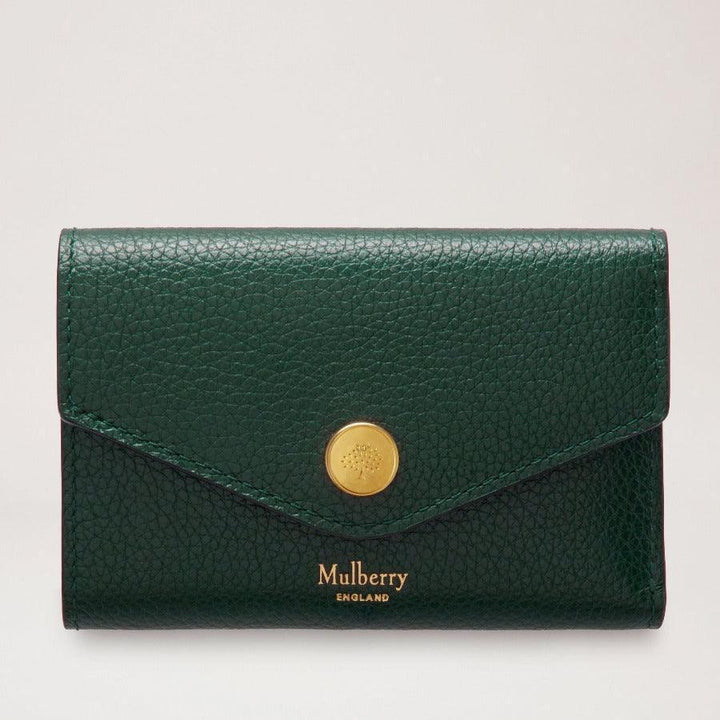 Mulberry Wallet Folded Multicard Wallet Mulberry Green in green leather with gold button, Model RL6447205Q633