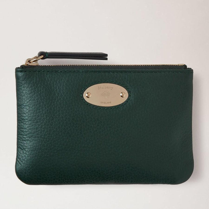 Mulberry Purse Plaque Small Zip Coin Pouch in dark green leather with metal plate detail, Model RL7067205Q633.