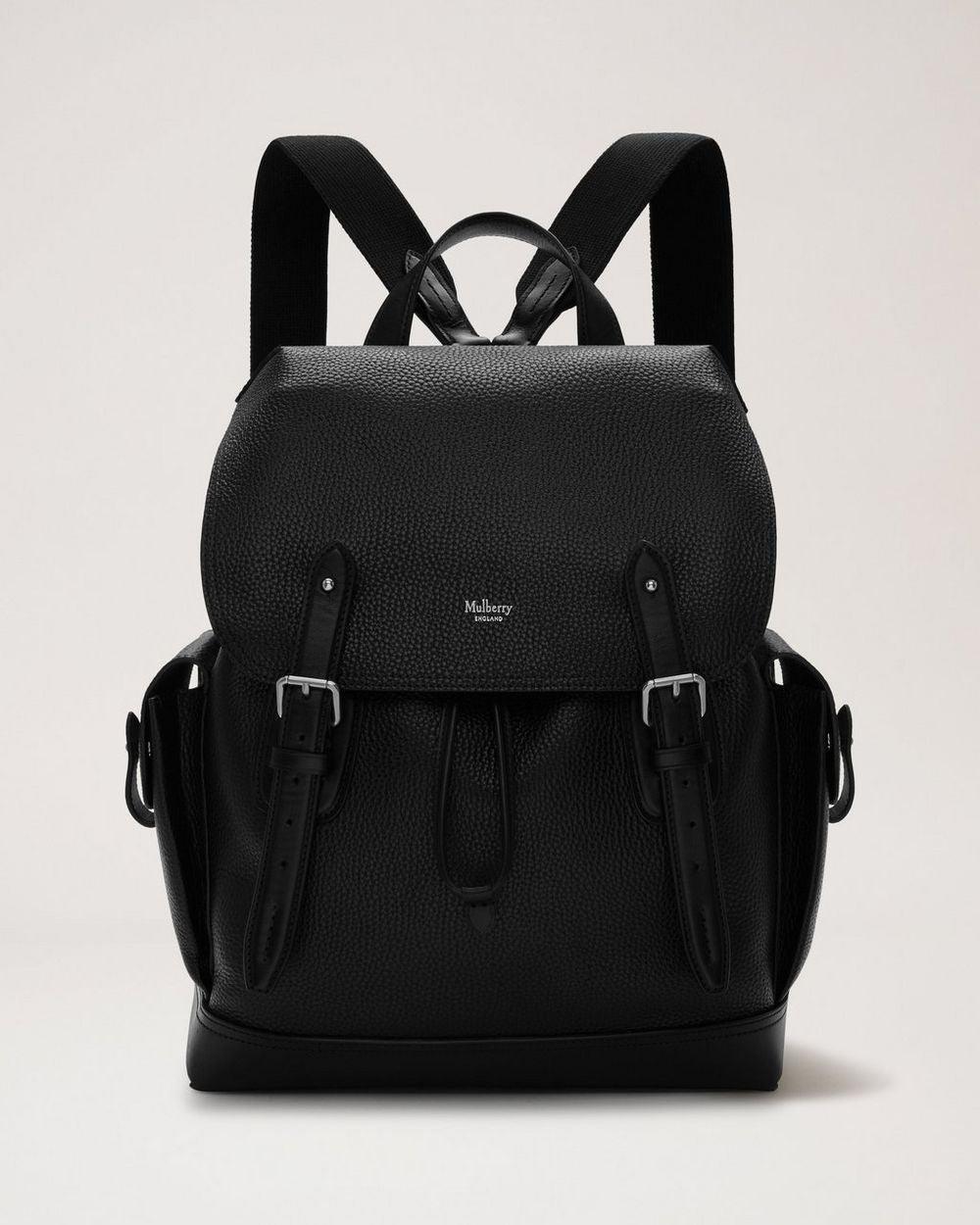 Mulberry Backpack Heritage Backpack in black leather with buckles and adjustable straps, Model HH5005346A100