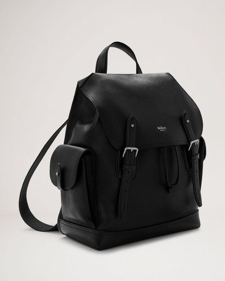 Mulberry Backpack Heritage Backpack in black leather with two side pockets, Model HH5005346A100.
