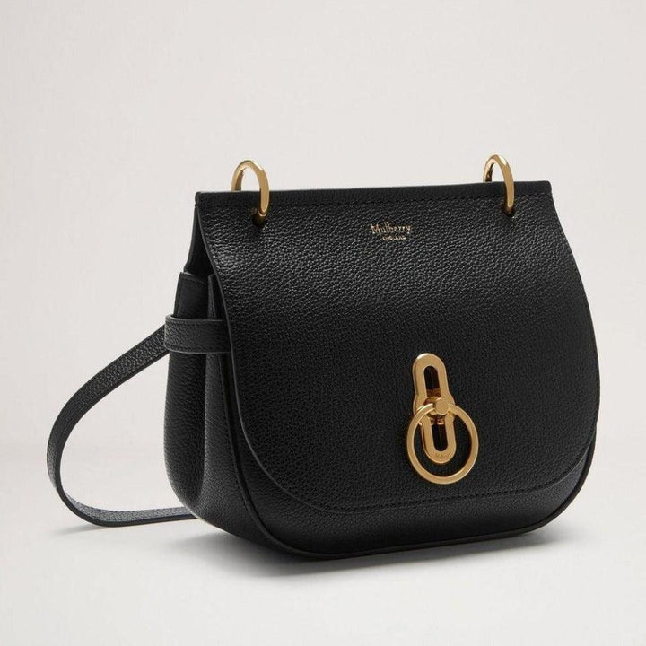 Mulberry Small Amberley Satchel Small Classic Grain Black in black leather with golden details, Model HH4966205A100