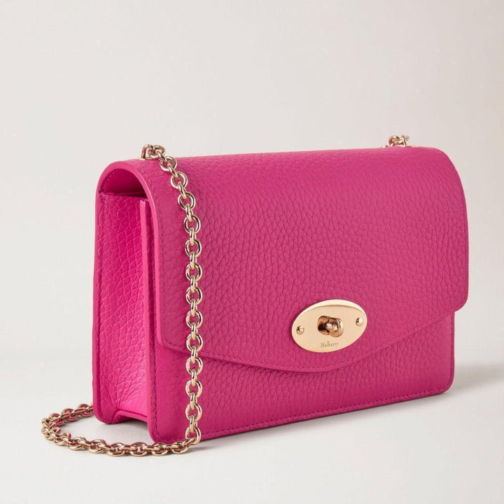 Mulberry Small Darley with pink leather chain strap, front and side, Model RL6845736J191.