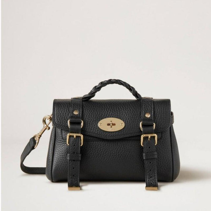 Mulberry Bag Mini Alexa Heavy Grain Black with braided handle and gold details, Model RL6595736A100.