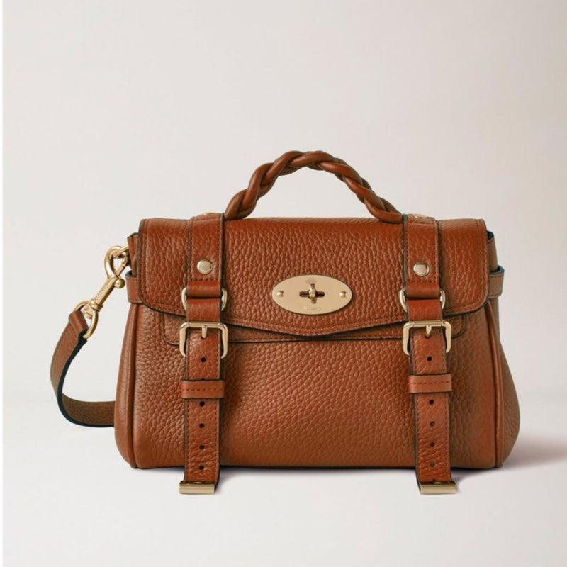 Mulberry Bag Mini Alexa Heavy Grain Chestnut in brown grain leather with braided handle, ModelRL6595736G653