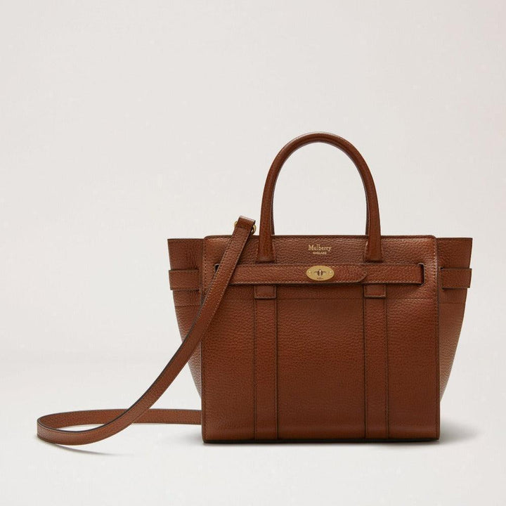 Mulberry Bag Mini Zipped Bayswater Oak in smooth brown leather with zipper, handle and shoulder strap. Model HH8730552G110