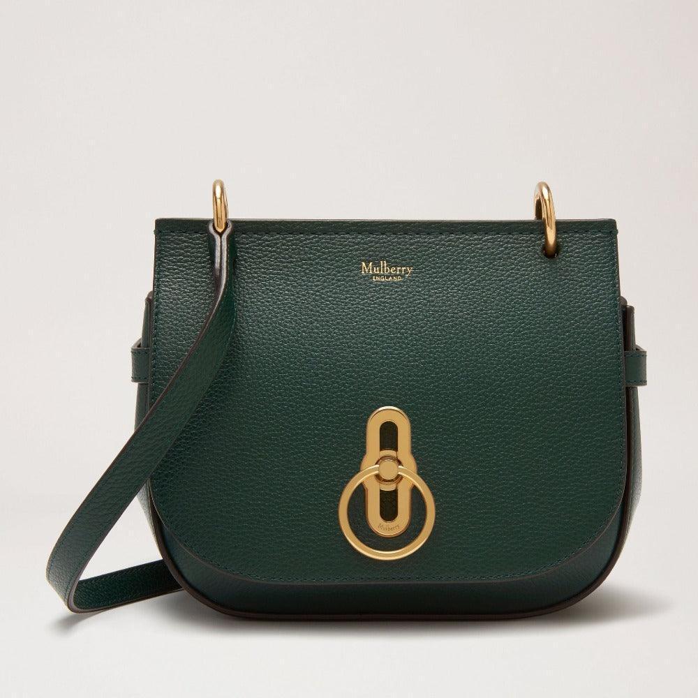 Mulberry Bag Small Amberley Satchel in dark green leather with gold details, Model HH4966205Q633