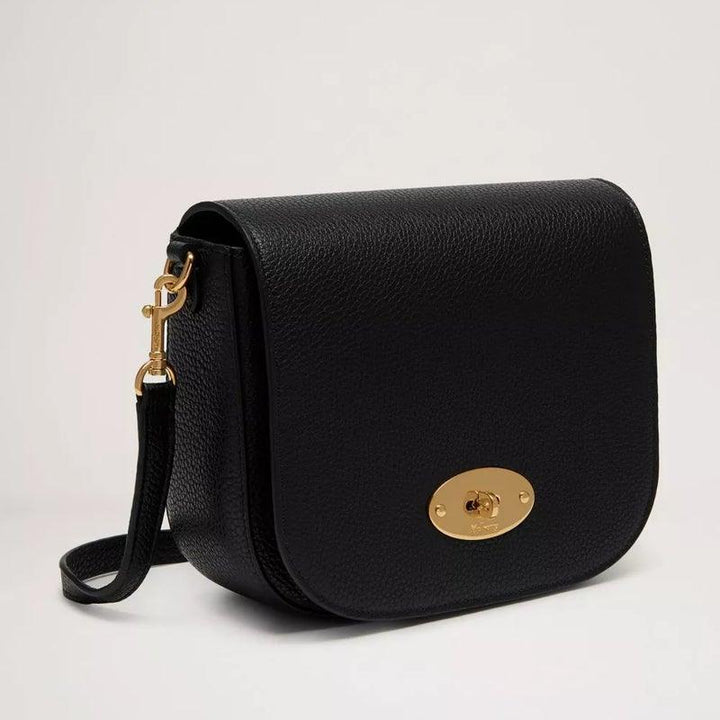 Mulberry Bag Small Darley Satchel Classic Grain Black, elegant black leather shoulder bag with golden buckle, Model RL4957/205A100