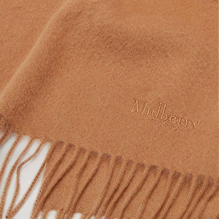 Mulberry Scarf Cashmere Scarf Dark Camel with fringes in soft camel cashmere. Model VS4460484H684
