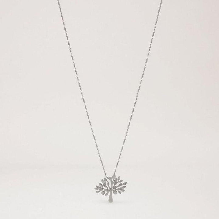 Mulberry Tree Necklace in silver with a tree-shaped pendant in a simple, modern style. Model qn2258000d130.