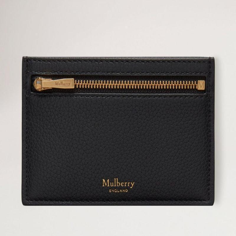 Mulberry Zipped Credit Card Slip Small Classic Grain Black with visible zipper and gold details, black leather. Model RL6466205A100
