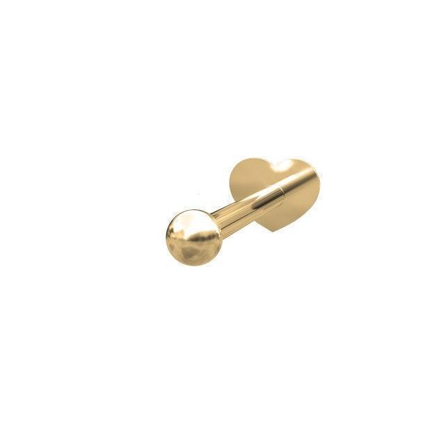 nordahl-14kt-gold-piercing-m-ball shows elegant gold-colored piercing with ball and heart back piece. Model 314000-5-1