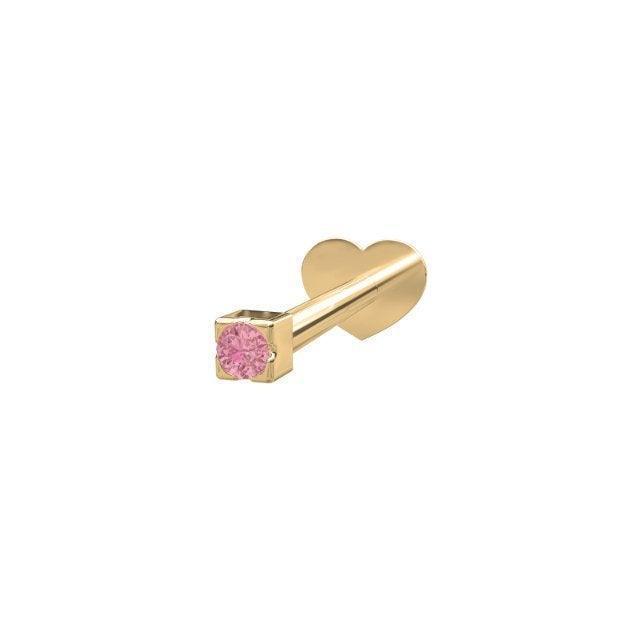 nordahl 14kt gold piercing pink topaz shows an elegant gold-plated piercing with pink stone and heart-shaped back piece. Model 314013-5-1