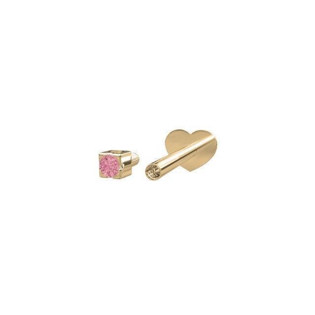 Nordahl 14kt gold piercing pink topaz shows a delicate gold piercing with pink stone, Model314013-5-2.