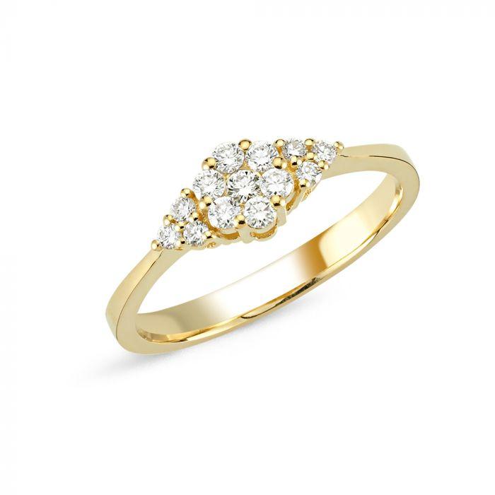 Nuran 14kt Lilja ring with diamonds in floral motif on slim gold ring. Model a3040-030-001-1