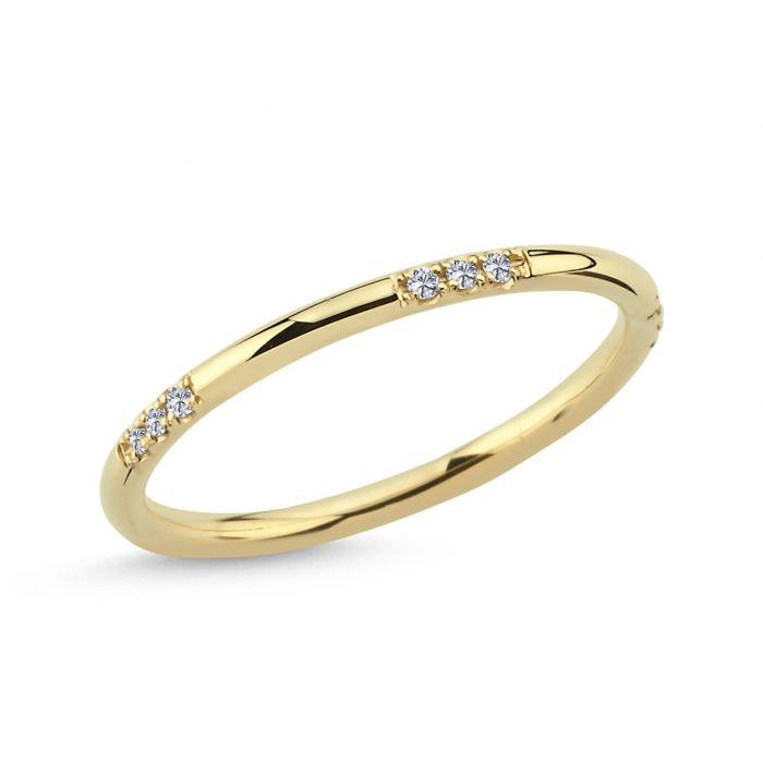 nuran-14kt-noelle-ring-with-diamonds shows a slim gold ring with small sparkling diamonds, Model a3062-0075rg-001