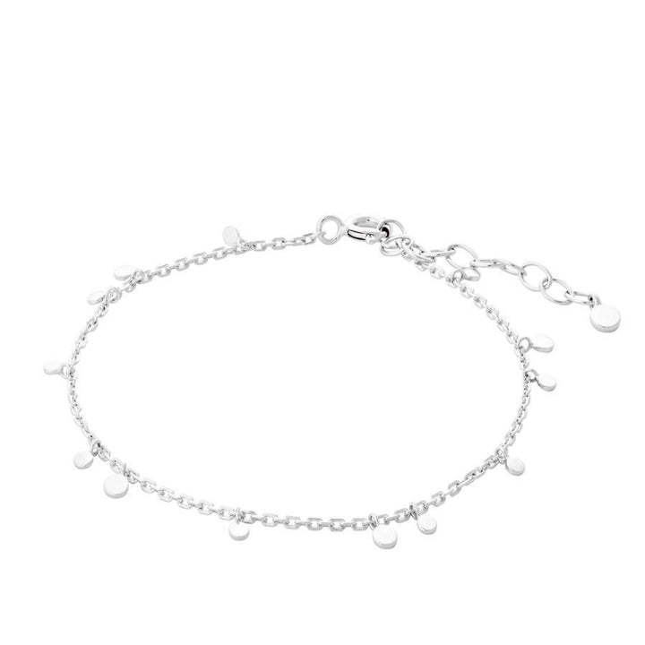 Pernille Corydon Glow Bracelet with small shiny pendants in silver on a white background. Model B-018-S