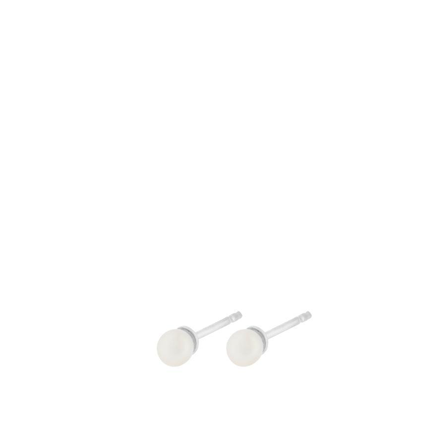 Pernille Corydon Lagoon Stud Earrings features a pair of small silver stud earrings with a pearl-like front. Model E-113-S.